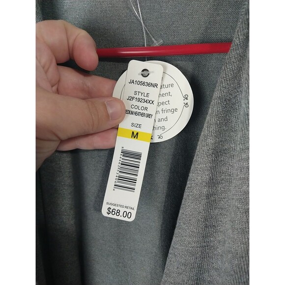 Joseph A. Grey Woman M Sweater Vest Shawl Fringe Open Front Office Casual - Picture 4 of 9